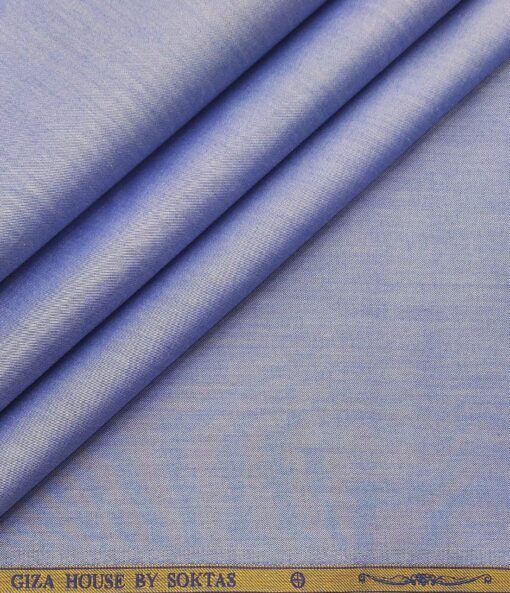 Soktas Men's Giza Cotton Solid Satin 1.60 Meter Unstitched Shirt Fabric (Denim Blue)