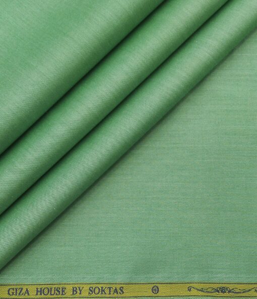 Soktas Men's Giza Cotton Solid Satin 1.60 Meter Unstitched Shirt Fabric (Mint Green)