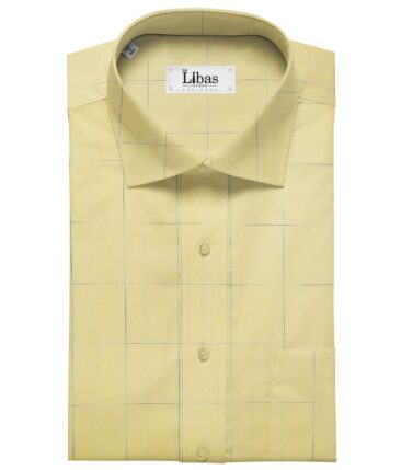 Soktas Men's Giza Cotton Blue Checks 1.60 Meter Unstitched Shirt Fabric (Yellow)