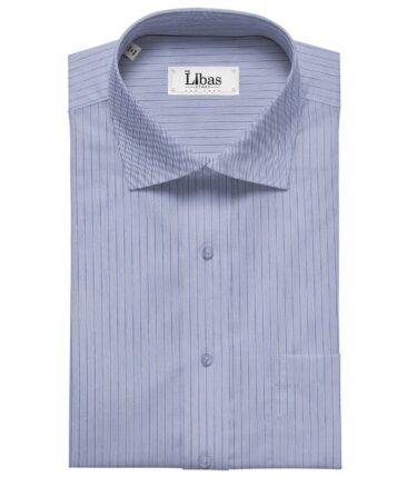 Soktas Men's Giza Cotton Striped Unstitched Shirt Fabric (Sky Blue)