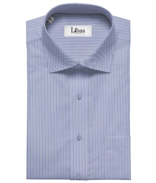 Soktas Men's Giza Cotton Striped Unstitched Shirt Fabric (Sky Blue)