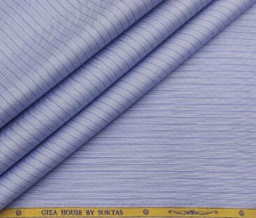 Soktas Men's Giza Cotton Striped Unstitched Shirt Fabric (Sky Blue)