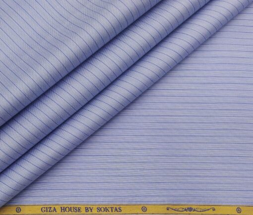 Soktas Men's Giza Cotton Striped Unstitched Shirt Fabric (Sky Blue)