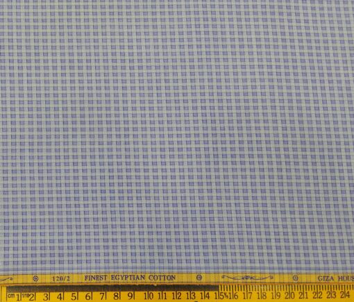 Soktas Men's Giza Cotton Blue Checks Unstitched Shirt Fabric (Grey)