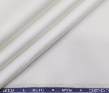 Soktas Men's Giza Cotton 2 Ply 120's Solids 1.60 Meter Unstitched Shirt Fabric (White)