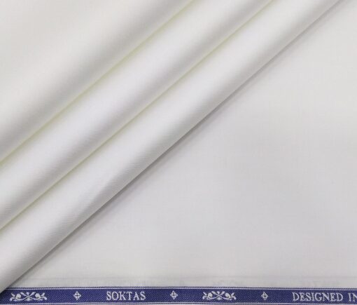 Soktas Men's Giza Cotton 2 Ply 120's Solids 1.60 Meter Unstitched Shirt Fabric (White)