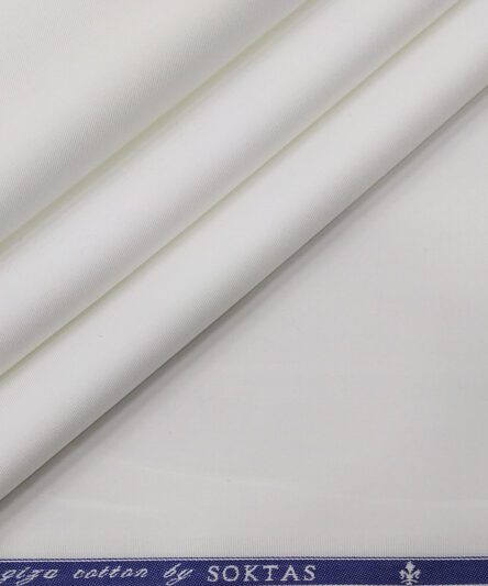 Soktas Men's Giza Cotton 2 Ply 140's Solids 1.60 Meter Unstitched Shirt Fabric (White)