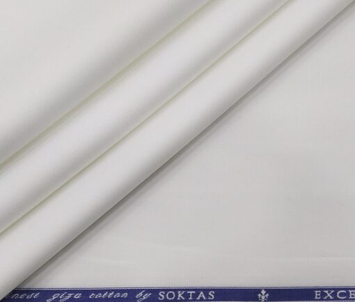 Soktas Men's Giza Cotton 2 Ply 140's Solids 1.60 Meter Unstitched Shirt Fabric (White)