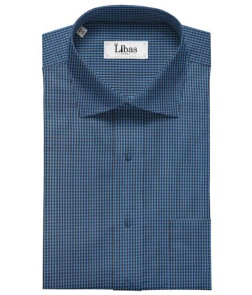 Soktas Men's Cotton Checks 1.60 Meter Unstitched Shirt Fabric (Dark Firozi Blue)