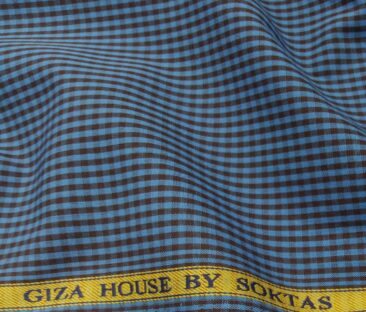 Soktas Men's Cotton Checks 1.60 Meter Unstitched Shirt Fabric (Dark Firozi Blue)