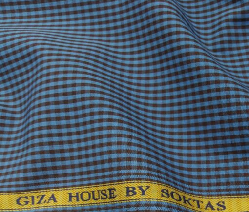 Soktas Men's Cotton Checks 1.60 Meter Unstitched Shirt Fabric (Dark Firozi Blue)