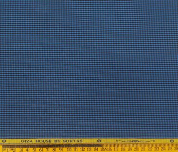 Soktas Men's Cotton Checks 1.60 Meter Unstitched Shirt Fabric (Dark Firozi Blue)
