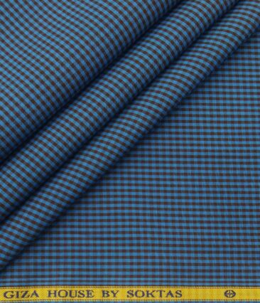 Soktas Men's Cotton Checks 1.60 Meter Unstitched Shirt Fabric (Dark Firozi Blue)