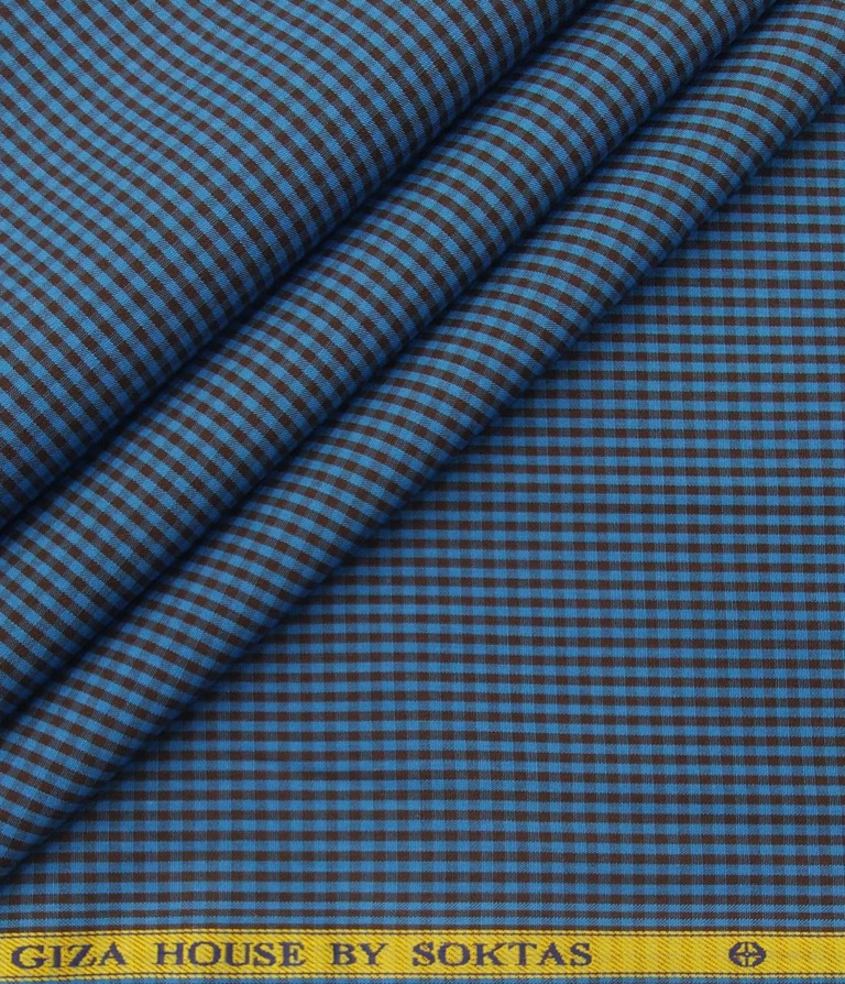 Soktas Men's Cotton Checks 1.60 Meter Unstitched Shirt Fabric (Dark Firozi Blue)
