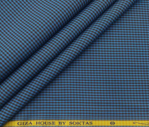 Soktas Men's Cotton Checks 1.60 Meter Unstitched Shirt Fabric (Dark Firozi Blue)