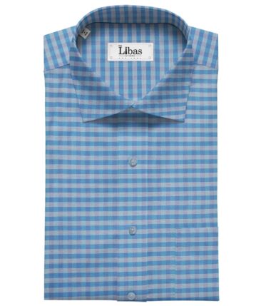 Soktas Men's Cotton Checks 1.60 Meter Unstitched Shirt Fabric (Light Firozi Blue)