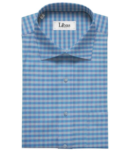 Soktas Men's Cotton Checks 1.60 Meter Unstitched Shirt Fabric (Light Firozi Blue)
