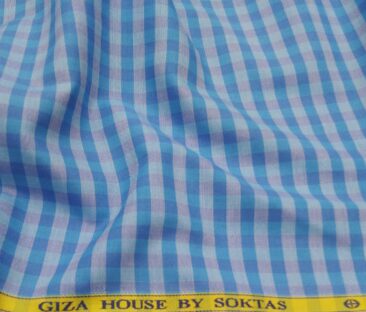 Soktas Men's Cotton Checks 1.60 Meter Unstitched Shirt Fabric (Light Firozi Blue)
