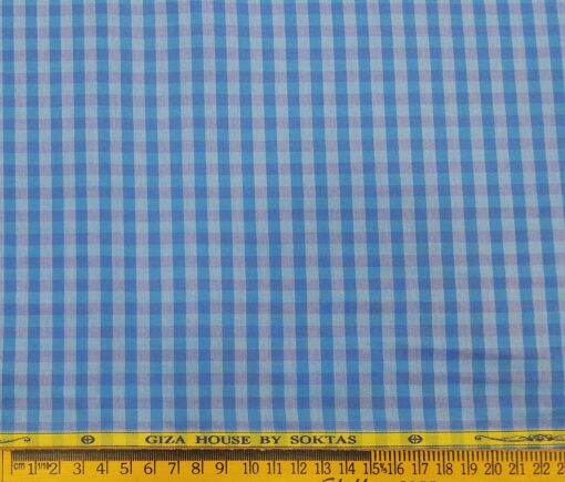 Soktas Men's Cotton Checks 1.60 Meter Unstitched Shirt Fabric (Light Firozi Blue)