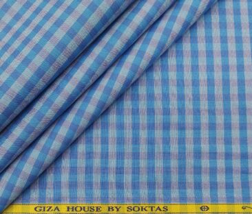 Soktas Men's Cotton Checks 1.60 Meter Unstitched Shirt Fabric (Light Firozi Blue)