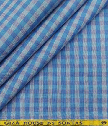 Soktas Men's Cotton Checks 1.60 Meter Unstitched Shirt Fabric (Light Firozi Blue)