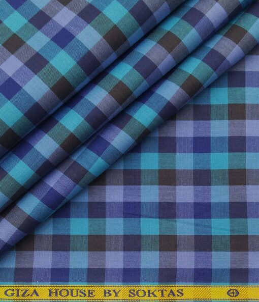 Soktas Men's Cotton Burberry Checks 1.60 Meter Unstitched Shirt Fabric (Multi)