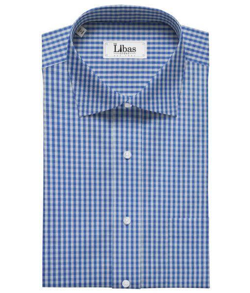 Soktas Men's Cotton Checks 1.60 Meter Unstitched Shirt Fabric (Light Sky Blue)