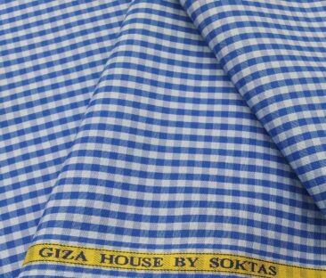 Soktas Men's Cotton Checks 1.60 Meter Unstitched Shirt Fabric (Light Sky Blue)