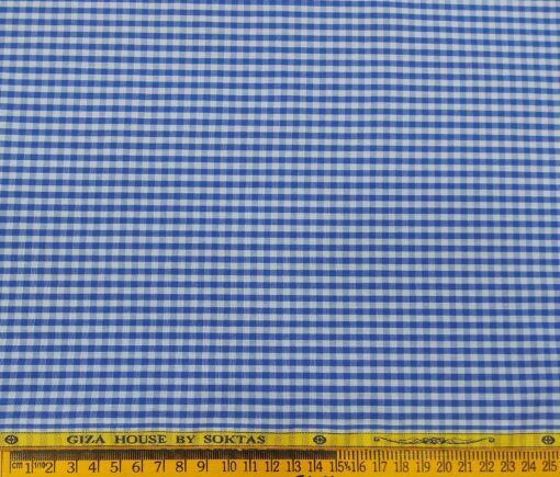 Soktas Men's Cotton Checks 1.60 Meter Unstitched Shirt Fabric (Light Sky Blue)