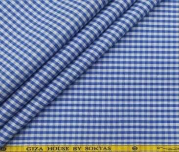 Soktas Men's Cotton Checks 1.60 Meter Unstitched Shirt Fabric (Light Sky Blue)