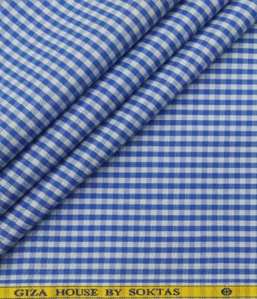 Soktas Men's Cotton Checks 1.60 Meter Unstitched Shirt Fabric (Light Sky Blue)