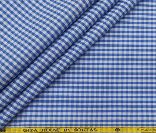 Soktas Men's Cotton Checks 1.60 Meter Unstitched Shirt Fabric (Light Sky Blue)