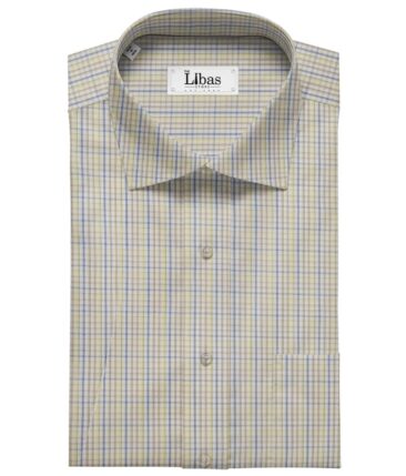 Soktas Men's Cotton Multi Colored Checks 1.60 Meter Unstitched Shirt Fabric (Off-White)
