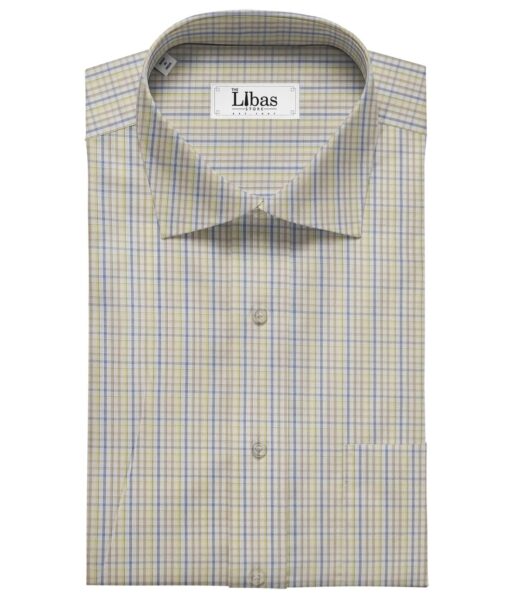 Soktas Men's Cotton Multi Colored Checks 1.60 Meter Unstitched Shirt Fabric (Off-White)