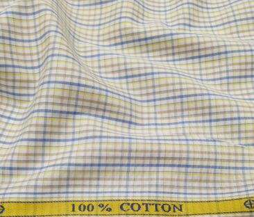 Soktas Men's Cotton Multi Colored Checks 1.60 Meter Unstitched Shirt Fabric (Off-White)