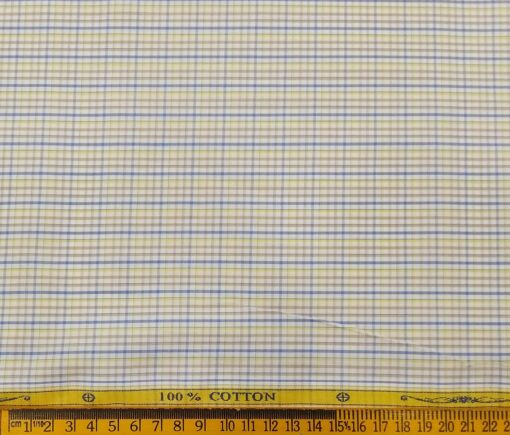 Soktas Men's Cotton Multi Colored Checks 1.60 Meter Unstitched Shirt Fabric (Off-White)