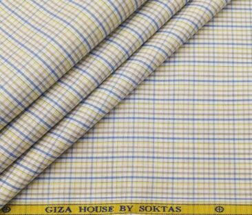 Soktas Men's Cotton Multi Colored Checks 1.60 Meter Unstitched Shirt Fabric (Off-White)