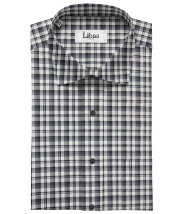 Soktas Men's Cotton Checks 1.60 Meter Unstitched Shirt Fabric (White)