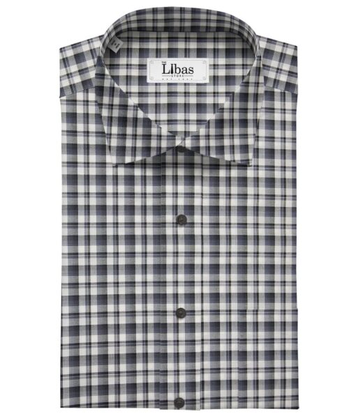 Soktas Men's Cotton Checks 1.60 Meter Unstitched Shirt Fabric (White)