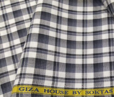 Soktas Men's Cotton Checks 1.60 Meter Unstitched Shirt Fabric (White)