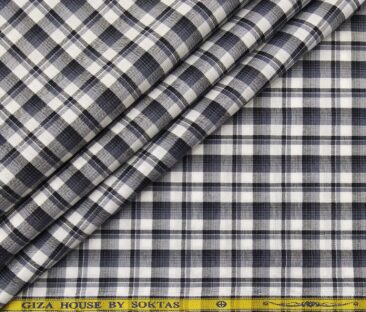 Soktas Men's Cotton Checks 1.60 Meter Unstitched Shirt Fabric (White)