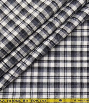 Soktas Men's Cotton Checks 1.60 Meter Unstitched Shirt Fabric (White)