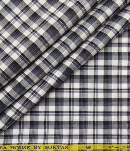 Soktas Men's Cotton Checks 1.60 Meter Unstitched Shirt Fabric (White)