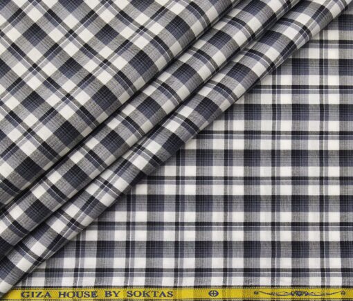 Soktas Men's Cotton Checks 1.60 Meter Unstitched Shirt Fabric (White)