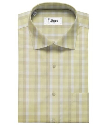 Soktas Men's Cotton Checks 1.60 Meter Unstitched Shirt Fabric (Light Yellow)