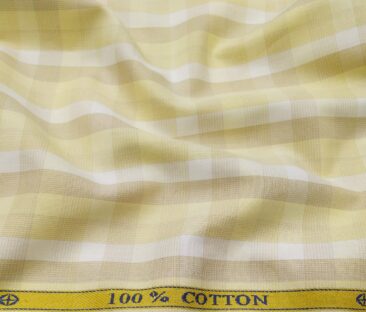Soktas Men's Cotton Checks 1.60 Meter Unstitched Shirt Fabric (Light Yellow)