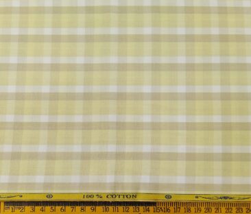 Soktas Men's Cotton Checks 1.60 Meter Unstitched Shirt Fabric (Light Yellow)