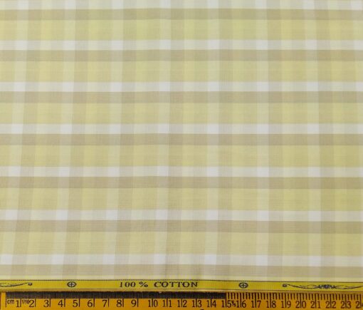 Soktas Men's Cotton Checks 1.60 Meter Unstitched Shirt Fabric (Light Yellow)