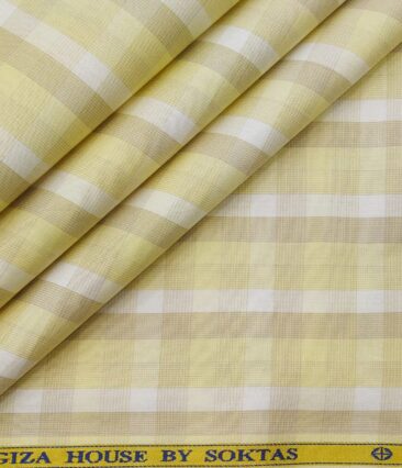Soktas Men's Cotton Checks 1.60 Meter Unstitched Shirt Fabric (Light Yellow)
