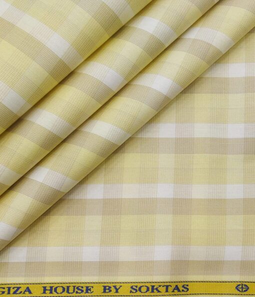 Soktas Men's Cotton Checks 1.60 Meter Unstitched Shirt Fabric (Light Yellow)
